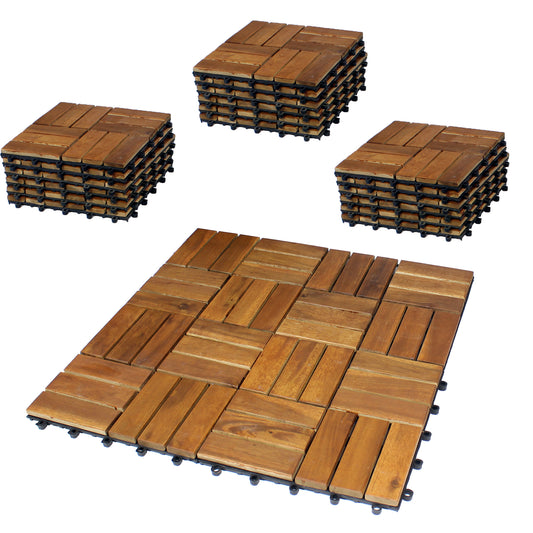 BigDean 33er Pack Holzfliesen für Balkon 30x30 cm - 3 Quadratmeter - aus Akazien-Holz - Bodenbelag Holzboden Klicksystem Balkonfliesen Klickfliesen