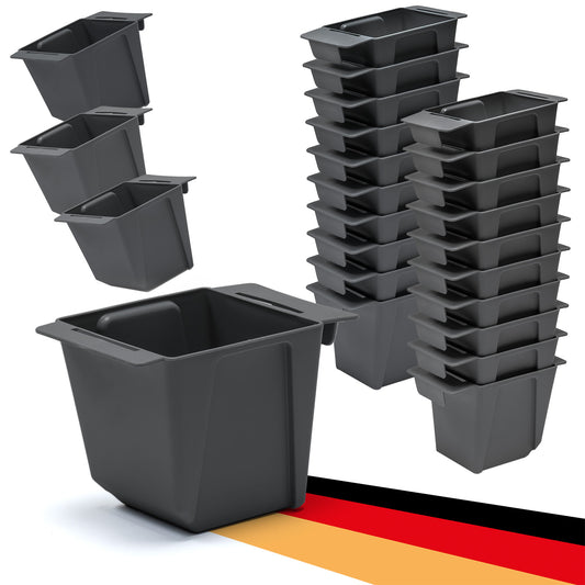 BigDean 24er Set Mini Paletten Blumenkästen - Einsatz - mit Hängesystem zum Einhängen - 10cm klein anthrazit - Pflanzkasten für Europalette Balkonkasten Blumentopf - aus recyceltem PP-Kunststoff