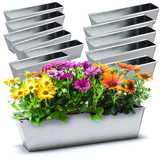 BigDean 12er Set Zink Paletten Blumenkästen - Einsatz 38cm groß silber - aus Metall verzinkt - Zinkkasten Pflanzkasten Balkonkasten Blumentopf für Europaletten image 1