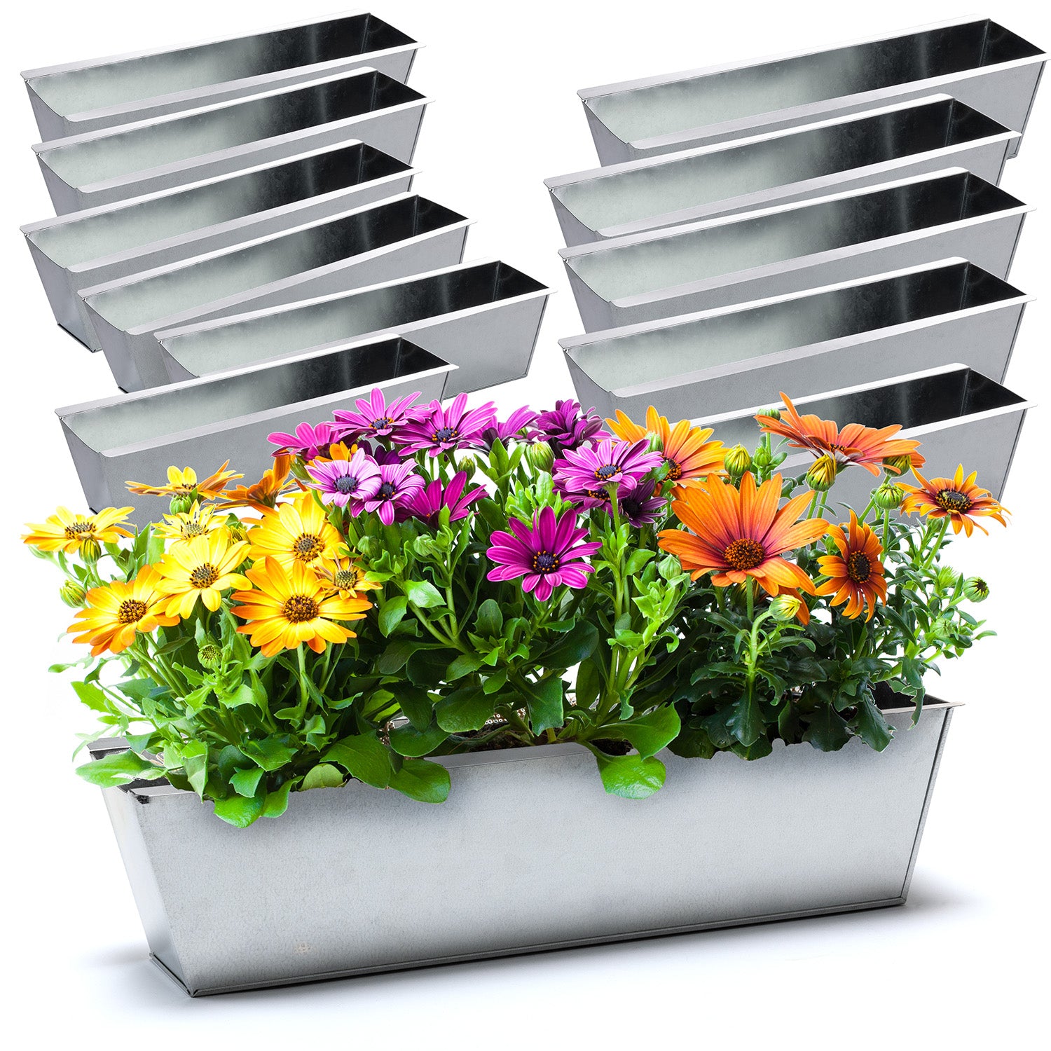 BigDean 12er Set Zink Paletten Blumenkästen - Einsatz 38cm groß silber - aus Metall verzinkt - Zinkkasten Pflanzkasten Balkonkasten Blumentopf für Europaletten