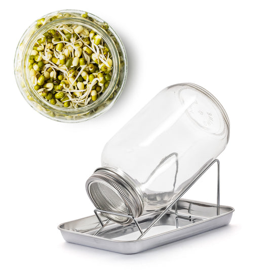 Sprossenglas Keimglas Set 1000ml - mit Edelstahl-Gitterdeckel + Ständer - Sprossen Keimgerät