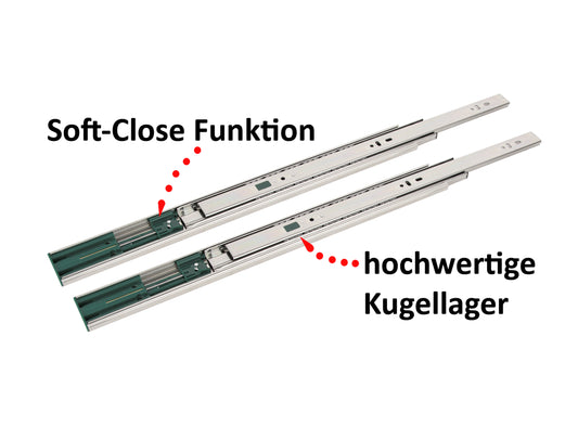 BigDean 1 Paar (2 Stk.) Schubladenschienen Vollauszüge - 45 x 350mm - Verzinkter Stahl - Schubladenvollauszüge Schubladenauszug Teleskopschienen Kugelführung - Schienensystem mit Softclose 2