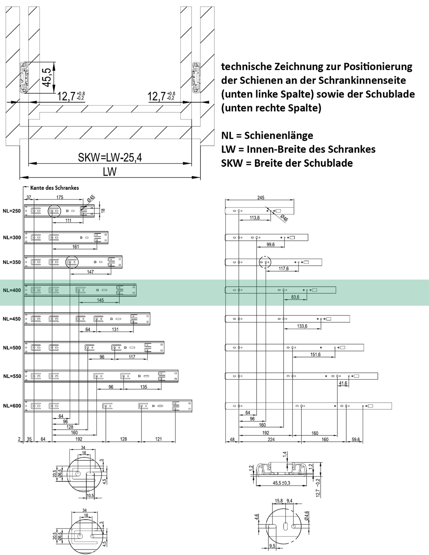 1 Paar (2 Stk.) Schubladenschienen Vollauszüge - 45 x 400mm - mit Softclose  3