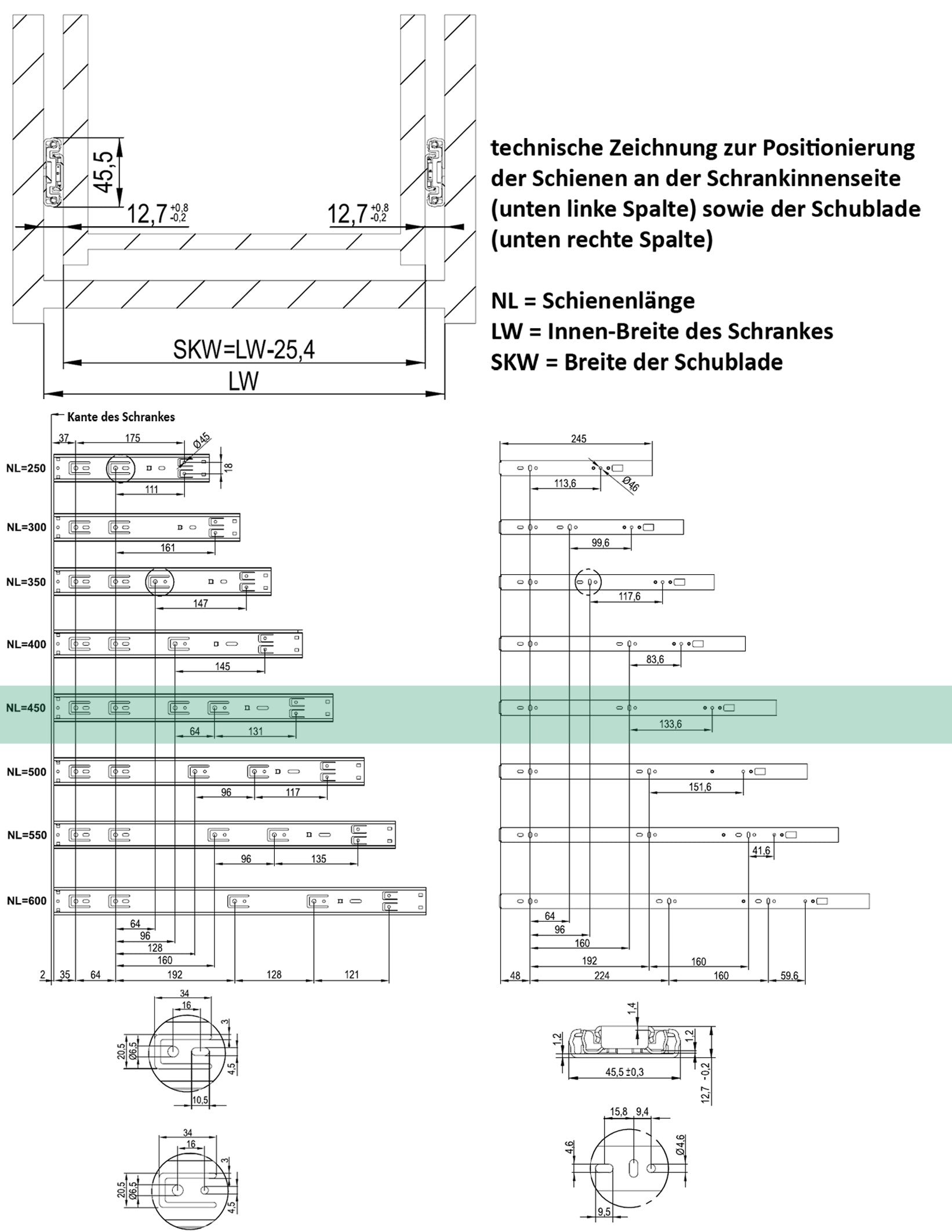 1 Paar (2 Stk.) Schubladenschienen Vollauszüge - 45 x 450mm - mit Softclose  3