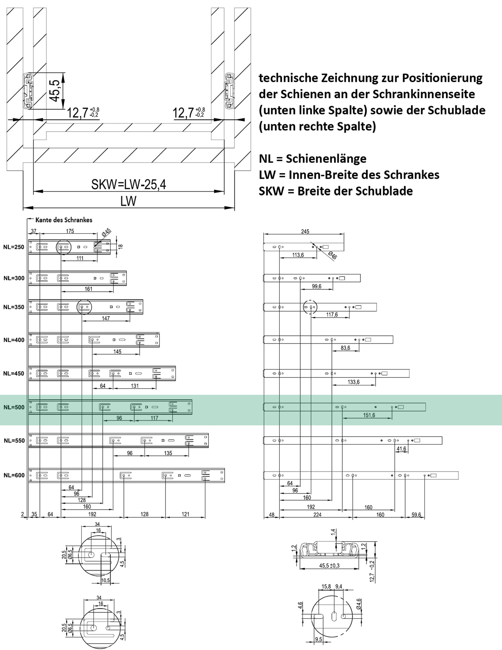 1 Paar (2 Stk.) Schubladenschienen Vollauszüge - 45 x 500mm - mit Softclose  3