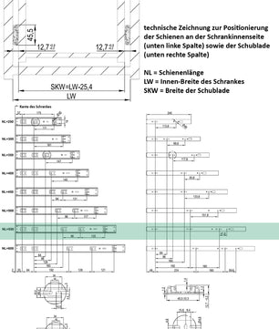 1 Paar (2 Stk.) Schubladenschienen Vollauszüge - 45 x 550mm - mit Softclose  3