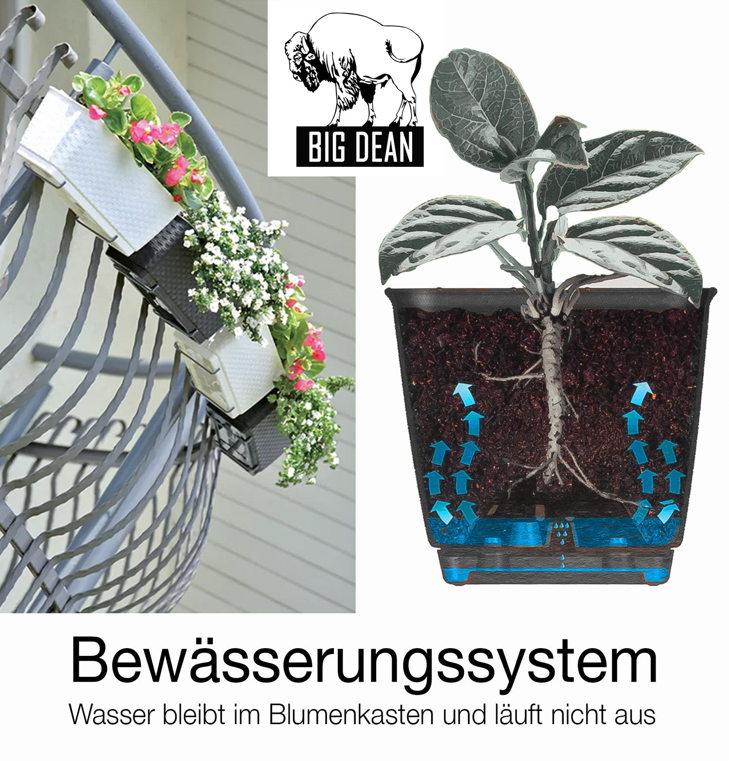 2er Set Blumenkästen für Balkon-Geländer - Rattan-Optik - Anthrazit - mit Halterung - 50cm 2