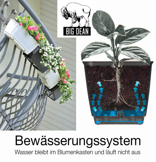 BigDean 4er Set Blumenkästen für Balkon-Geländer - Rattan-Optik - Anthrazit - Balkonkästen mit Metall-Halterungen - 49 x 17 x 17 cm - inkl. Bewässerungssystem image 2