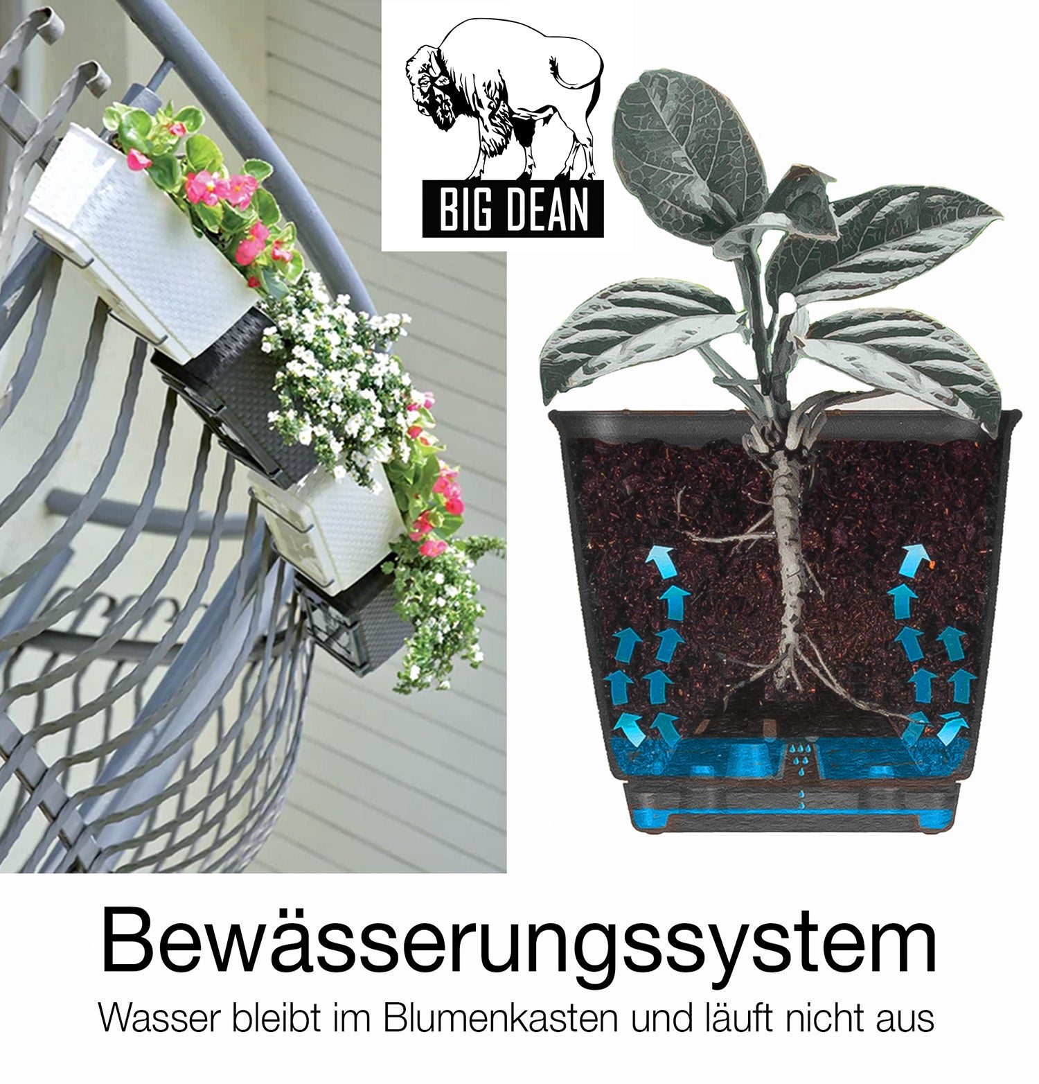 4er Set Blumenkästen für Balkon-Geländer - Rattan-Optik - Anthrazit - mit Halterung - 50cm 2