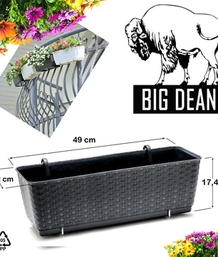 4er Set Blumenkästen für Balkon-Geländer - Rattan-Optik - Anthrazit - mit Halterung - 50cm 5