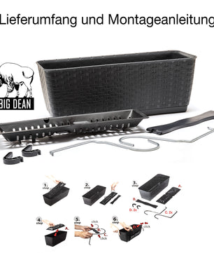 4er Set Blumenkästen für Balkon-Geländer - Rattan-Optik - Anthrazit - mit Halterung - 40cm 4