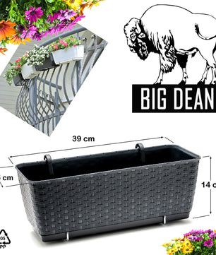 4er Set Blumenkästen für Balkon-Geländer - Rattan-Optik - Anthrazit - mit Halterung - 40cm 5