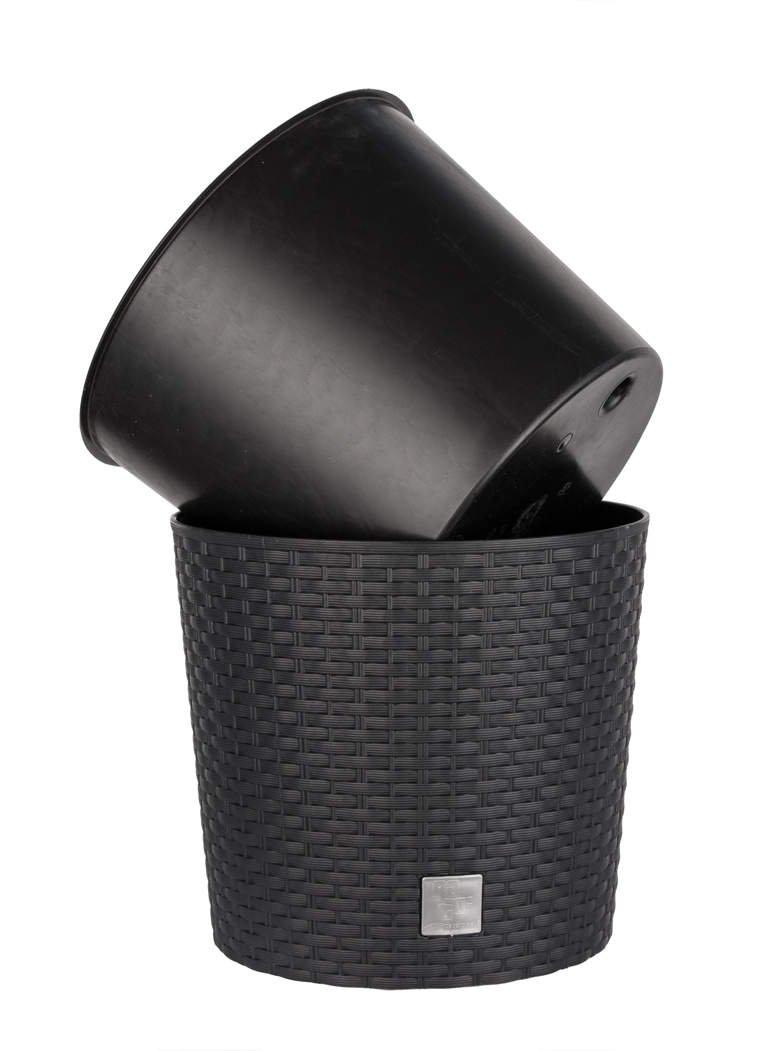 Blumentopf 25cm - Rattan-Optik - Anthrazit - Pflanzkübel mit Einsatz 4