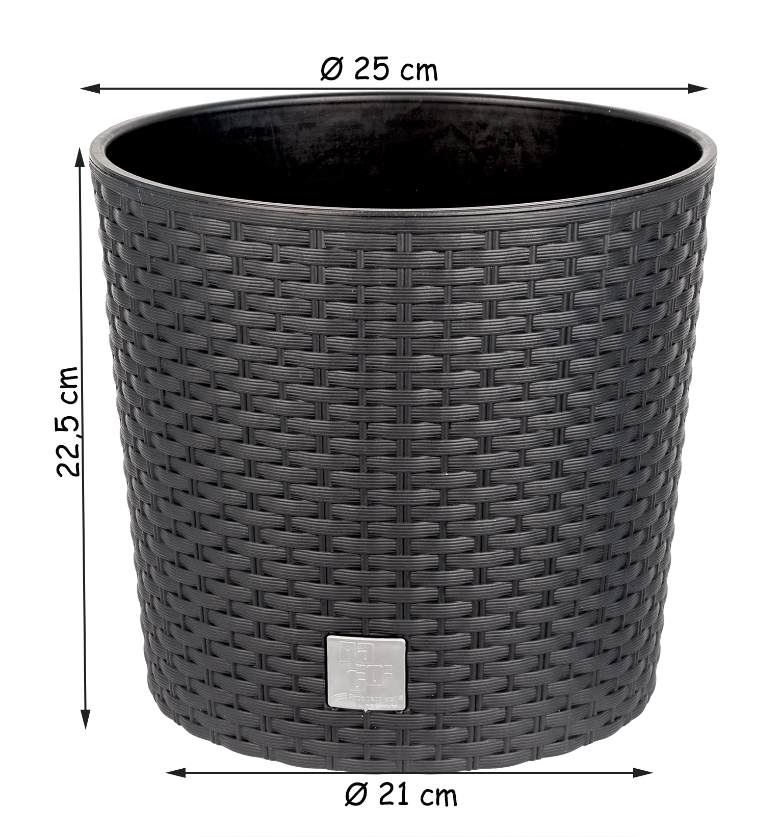 Blumentopf 25cm - Rattan-Optik - Anthrazit - Pflanzkübel mit Einsatz 5