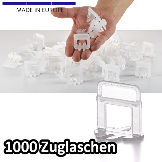 BigDean 1000 Laschen 1,5mm - Fliesen Nivelliersystem - Frei wählbar - Riesen Auswahl an Fliesenkeilen & Zuglaschen - Verlegehilfe Fliesenleger Set - Made in Europe 2