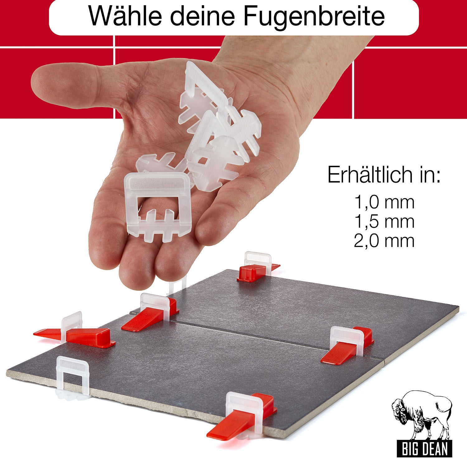 100 Laschen 2mm, 100 Keile & 1 Zange - Fliesen Nivelliersystem - Frei wählbar - Riesen Auswahl 6