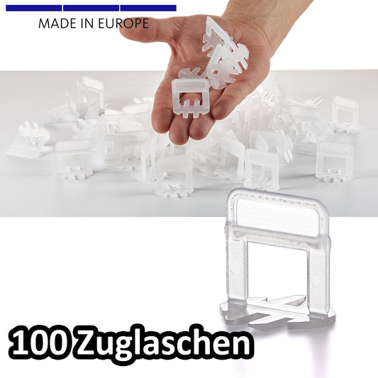 BigDean 100 Laschen 2mm - Fliesen Nivelliersystem - Frei wählbar - Riesen Auswahl an Fliesenkeilen & Zuglaschen - Verlegehilfe Fliesenleger Set - Made in Europe 2