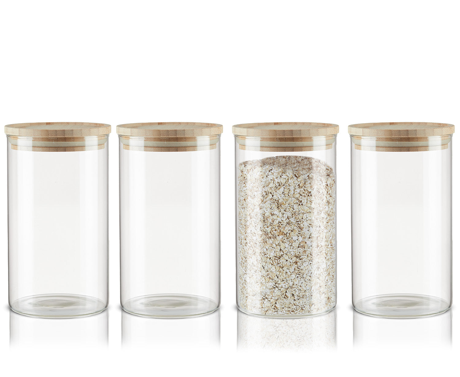 BigDean 4er Set Vorratsgläser mit Deckel aus Bambus - 1,1L - Vorratsdosen Glas Küche Aufbewahrungsgläser Glasbehälter - luftdicht & spülmaschinenfest - 10x17cm
