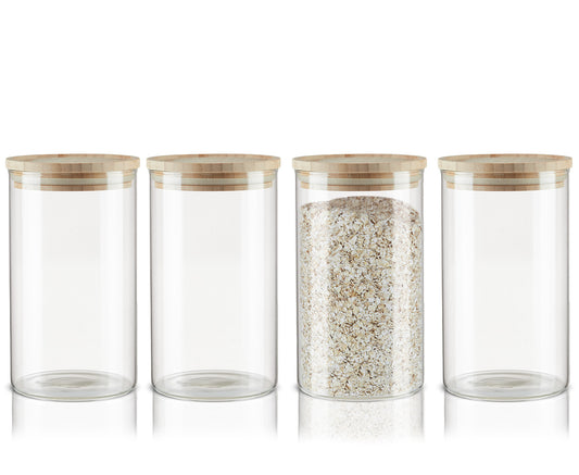 BigDean 4er Set Vorratsgläser mit Deckel aus Bambus - 1,1L - Vorratsdosen Glas Küche Aufbewahrungsgläser Glasbehälter - luftdicht & spülmaschinenfest - 10x17cm