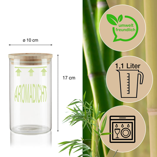 4er Set Vorratsgläser mit Deckel aus Bambus - 1,1L - Vorratsdosen Glas Küche Aufbewahrungsgläser 2