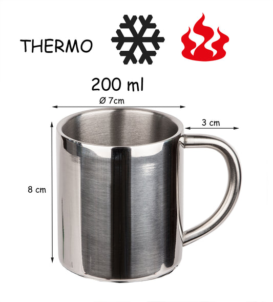 2er Set Edelstahl-Thermobecher - 200ml je Campingbecher - Kaffeetasse Kaffeebecher Camping Tasse 2