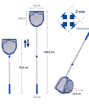 Kescher 75 - 121 cm lang - Teleskopstange - Feinmaschig - Teichkescher Algenkescher Teich  2