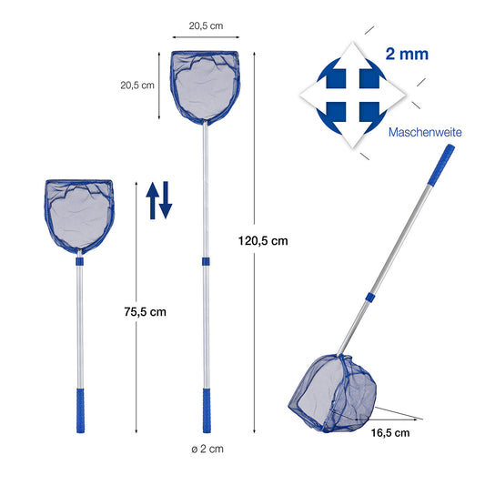 3x Kescher 75 - 121 cm lang - Teleskopstange - Feinmaschig - Teichkescher Algenkescher Teich  2