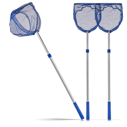 BigDean 3x Kescher für Kinder - Teleskop Kinderkescher - 75cm lang - Zum Fangen von Fischen - Für Teich, Wasser & Pool - Angelkescher klein - Kinderspielzeug Teichkescher Nylon-Netz image 1