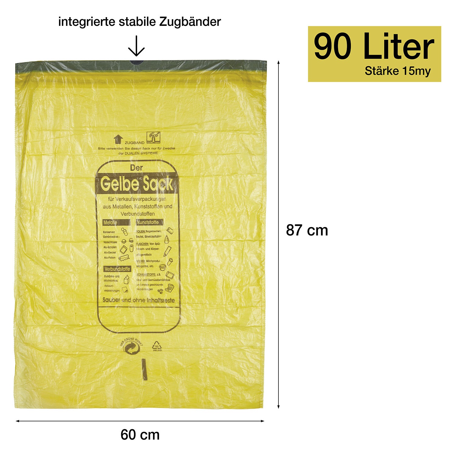 10 Rollen Gelber Sack, Gelbe Säcke 90 Liter HDPE Gelb 13 Stück pro Rolle, insgesamt 130 Stück 2