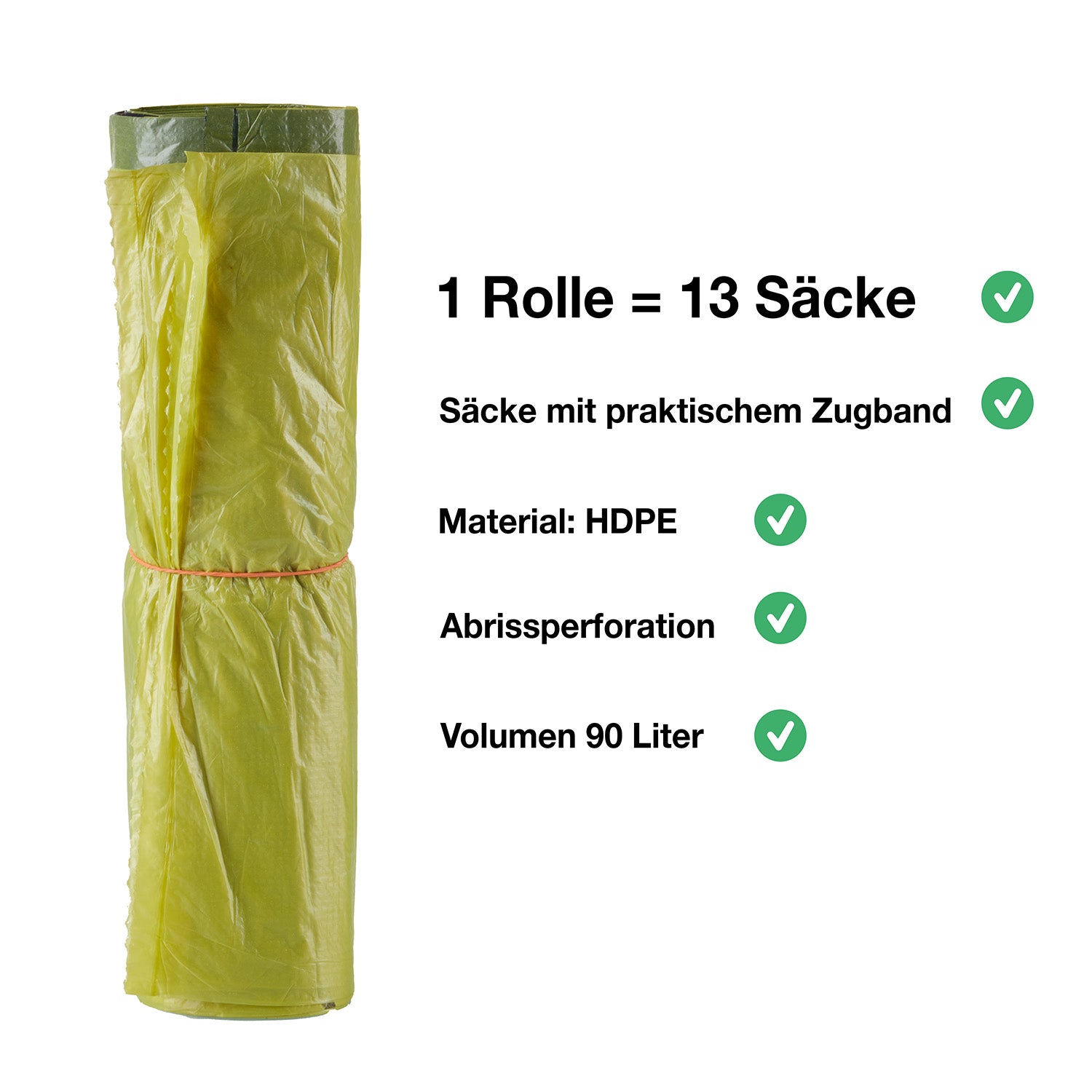 10 Rollen Gelber Sack, Gelbe Säcke 90 Liter HDPE Gelb 13 Stück pro Rolle, insgesamt 130 Stück 3