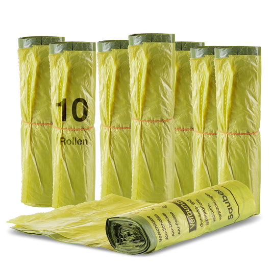 10 Rollen Gelber Sack, Gelbe Säcke 90 Liter HDPE Gelb 13 Stück pro Rolle, insgesamt 130 Stück - ca. 60x87 cm plus 5 cm Umschlag 15my - Ideal für Mülltonnen, Mülleimer und Körbe