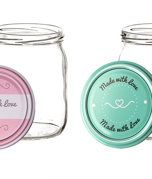 12er Set Einmachgläser mit Deckel in rosa und pastell-grün in made with love Stil - 540ml 2