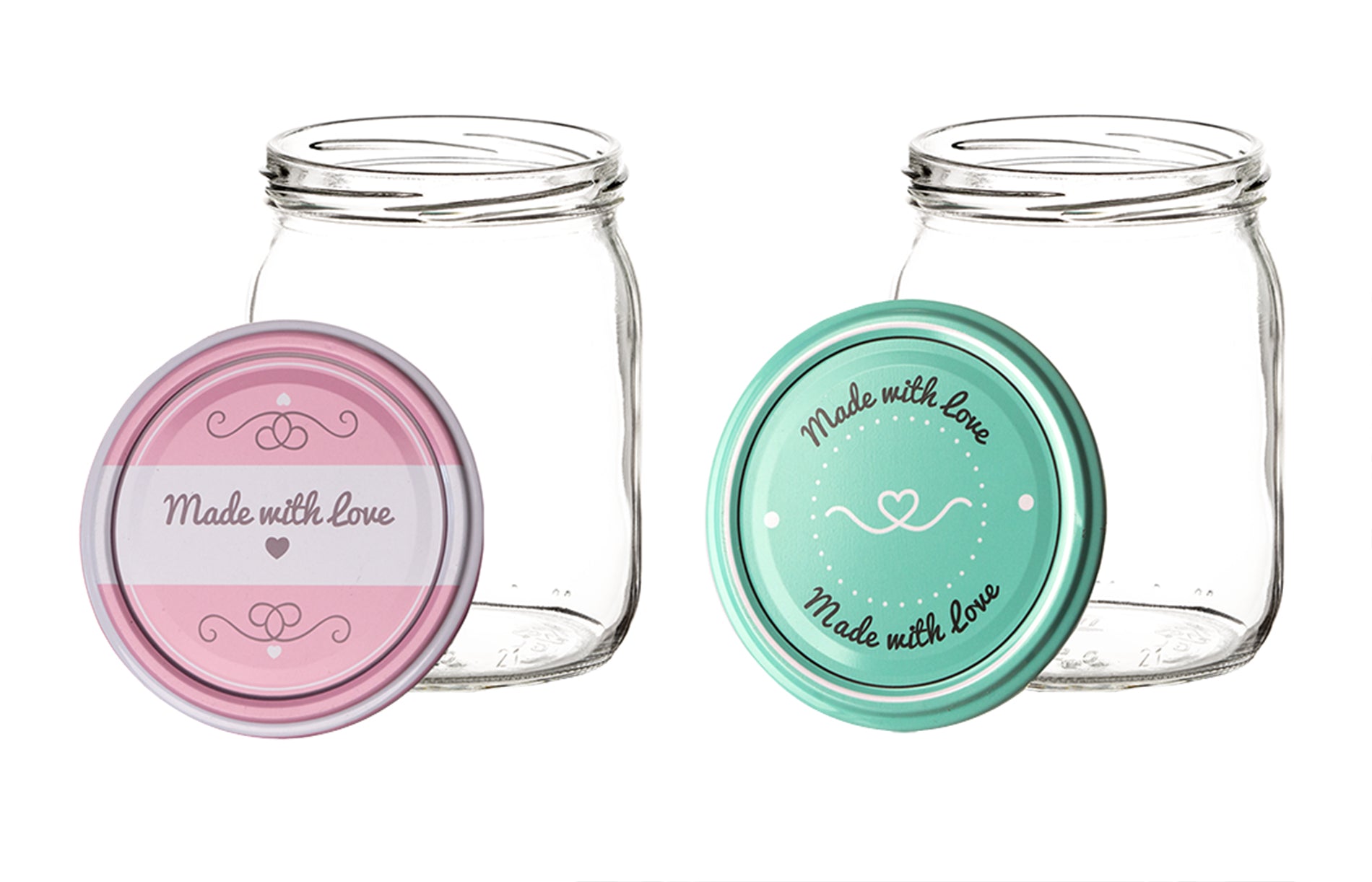 12er Set Einmachgläser mit Deckel in rosa und pastell-grün in made with love Stil - 540ml 2