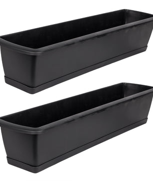 2er Set Blumenkasten mit Untersetzer 80 cm lang anthrazit - aus PP-Kunststoff 