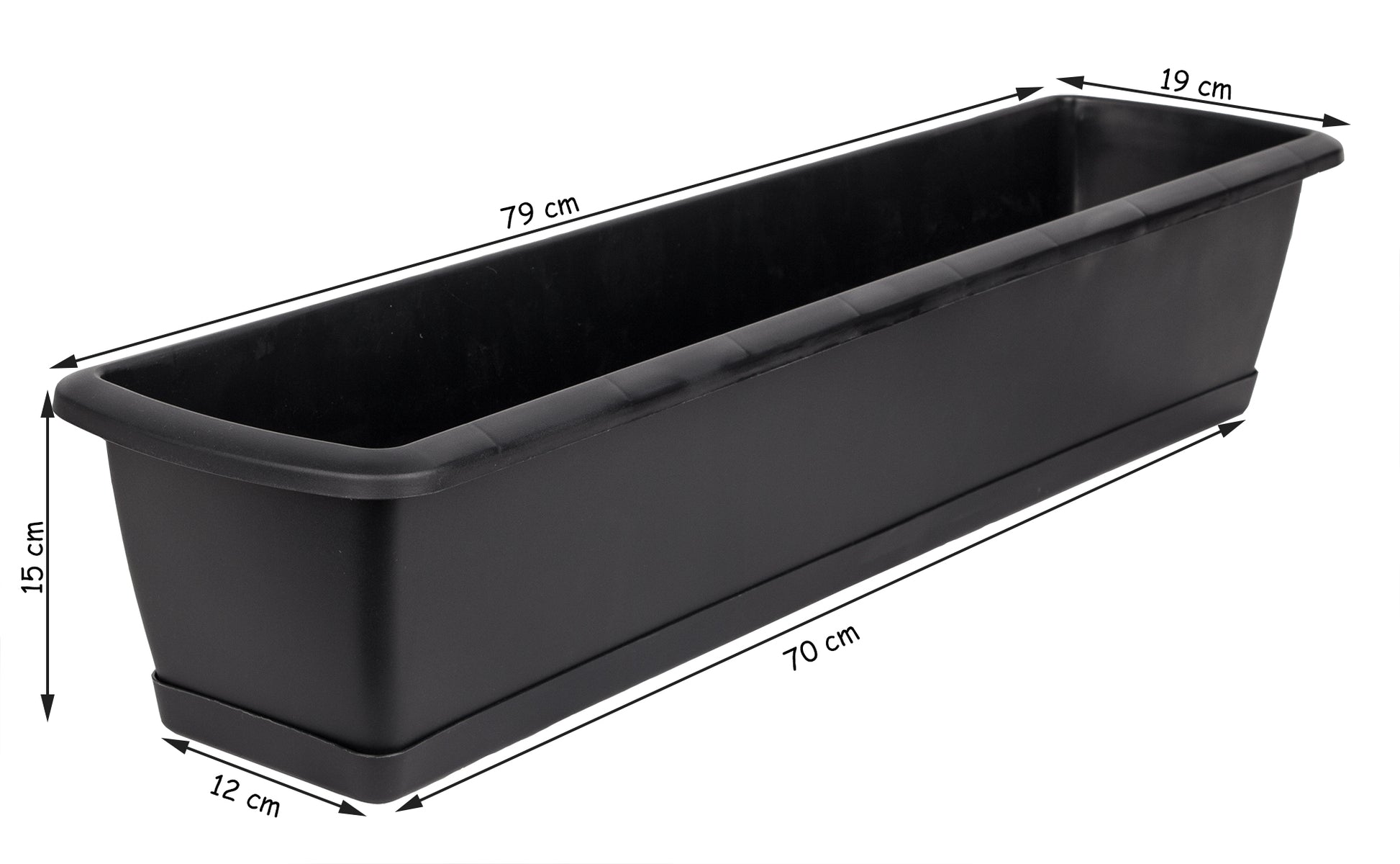 3er Set Blumenkasten mit Untersetzer 80 cm lang anthrazit - aus PP-Kunststoff 5