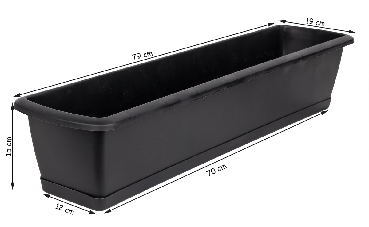 BigDean 3er Set Blumenkasten mit Untersetzer 80 cm lang anthrazit - aus PP-Kunststoff - Balkon Pflanzkasten schmal Balkonkasten image 5