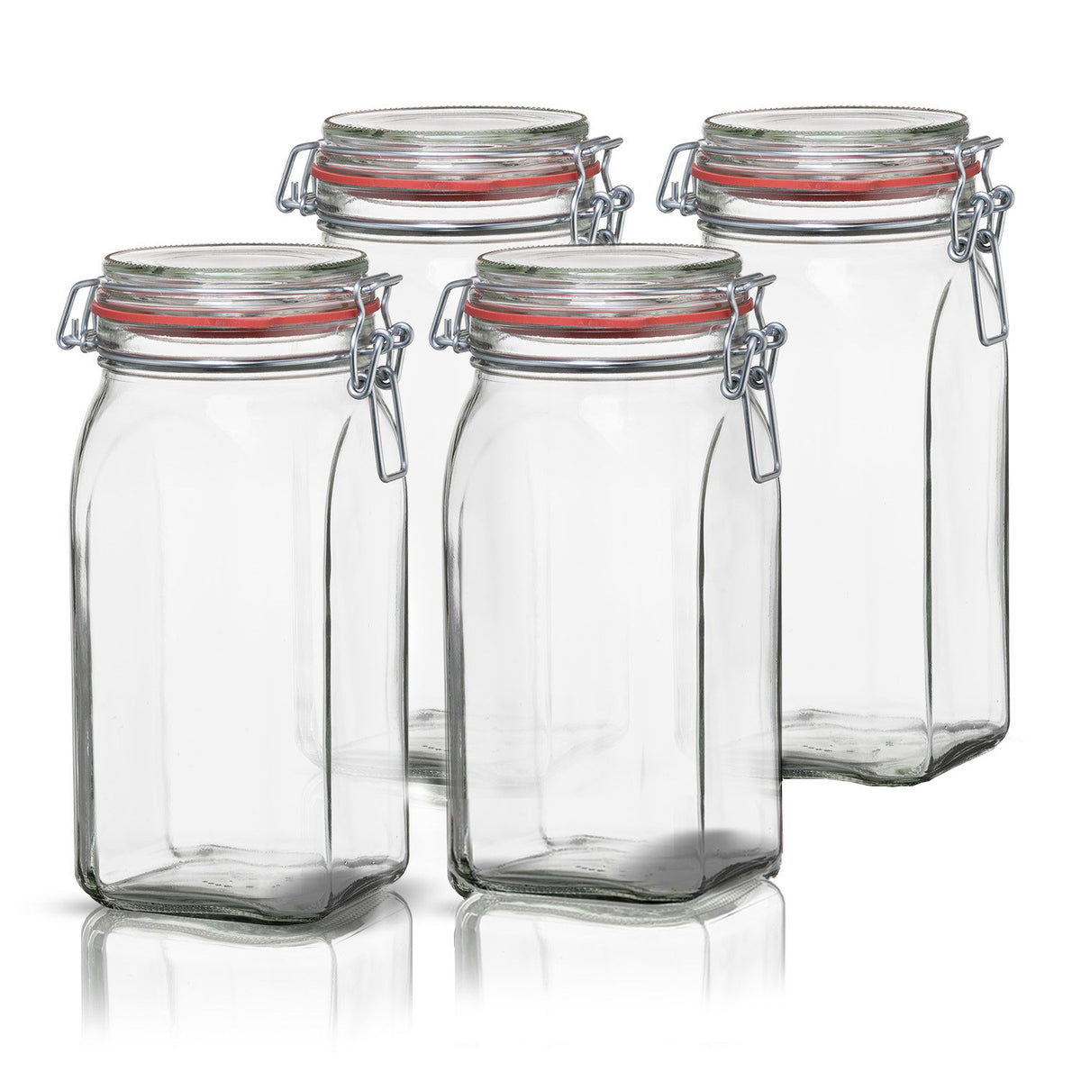 BigDean 4er Set Vorratsgläser 1,5L - Einmachgläser mit Bügelverschluss - Made in Germany - Drahtbügelgläser zum luftdichten Aufbewahren, Einlegen & Einkochen - Glas, eckig image 1