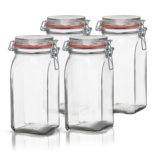 BigDean 4er Set Vorratsgläser 1,5L - Einmachgläser mit Bügelverschluss - Made in Germany - Drahtbügelgläser zum luftdichten Aufbewahren, Einlegen & Einkochen - Glas, eckig image 1