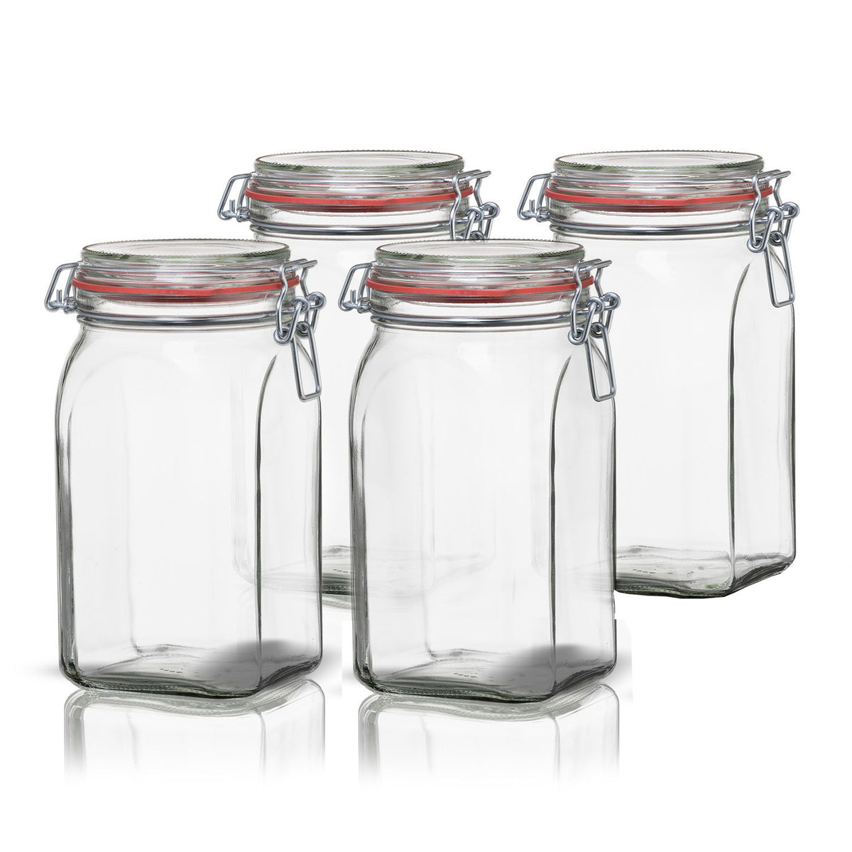 BigDean 4er Set Vorratsgläser 1,1L - Einmachgläser mit Deckel & Bügelverschluss - Made in Germany - Drahtbügelgläser zum luftdichten Aufbewahren, Einlegen & Einkochen - Glas, eckig image 1