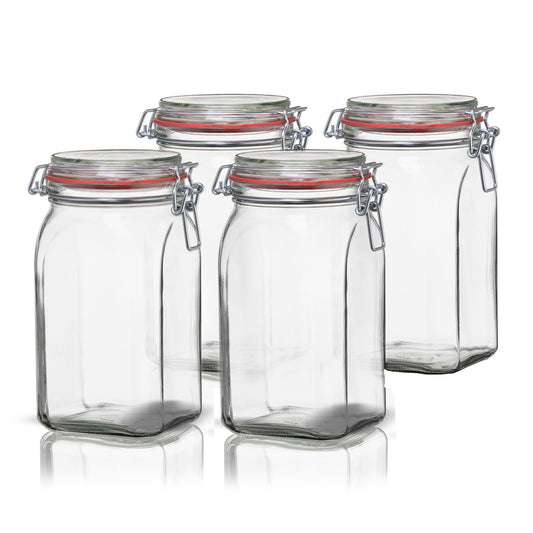 BigDean 4er Set Vorratsgläser 1,1L - Einmachgläser mit Deckel & Bügelverschluss - Made in Germany - Drahtbügelgläser zum luftdichten Aufbewahren, Einlegen & Einkochen - Glas, eckig image 1