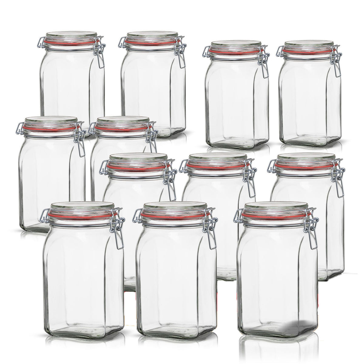 BigDean 12er Set Vorratsgläser 1,1L - Einmachgläser mit Deckel & Bügelverschluss - Made in Germany - Drahtbügelgläser zum luftdichten Aufbewahren, Einlegen & Einkochen - Glas, eckig image 1
