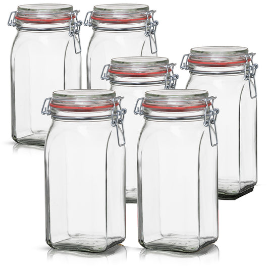 BigDean 6er Set Vorratsgläser 1,5L - Einmachgläser mit Deckel & Bügelverschluss - Made in Germany - Drahtbügelgläser zum luftdichten Aufbewahren, Einlegen & Einkochen - Glas, eckig image 1