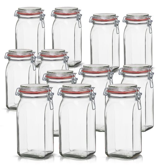 BigDean 12er Set Vorratsgläser 1,5L - Einmachgläser mit Deckel & Bügelverschluss - Made in Germany - Drahtbügelgläser zum luftdichten Aufbewahren, Einlegen & Einkochen - Glas, eckig image 1