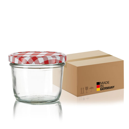 BigDean 60x Marmeladengläser 230ml - Einmachgläser Einweckgläser Sturzgläser - Made in Germany - Einkochgläser mit Schraub-Deckel TO 82 - Rot kariert