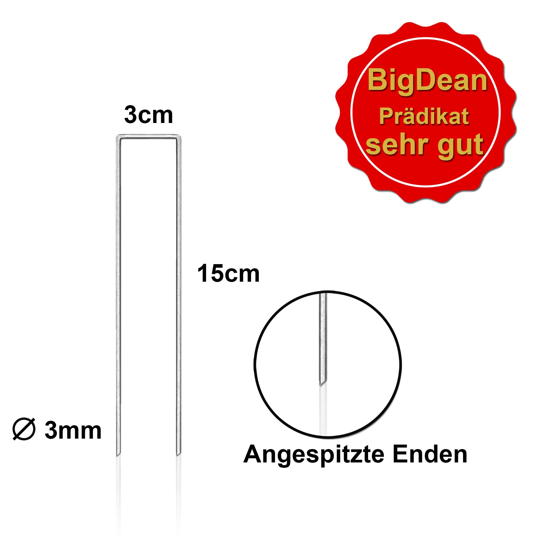 BigDean 100x  Erdanker verzinkt 15 cm x 3 cm Bodenanker Erdnägel Vlies Haken Befestigungsanker 6