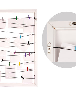 BigDean Fotohalter weiß 75x55 cm mit 20 Holz Klammern und Leine - Pinnwand für Fotos – Bilderrahmen 3