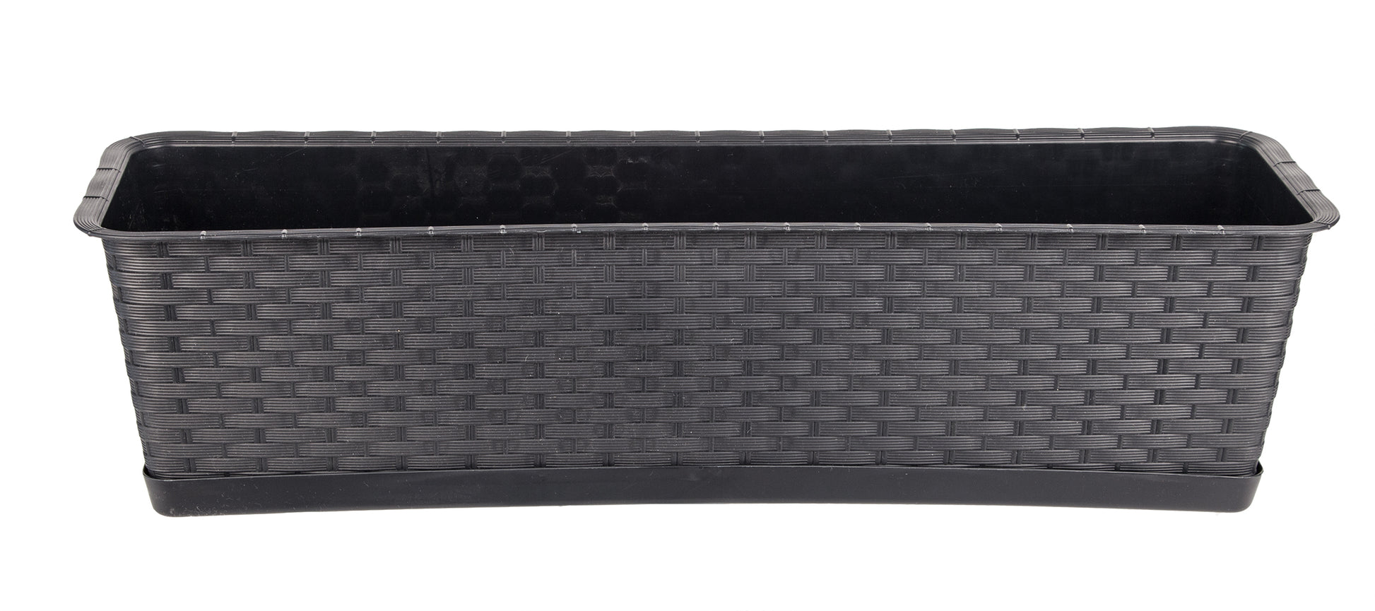 Blumenkasten mit Untersetzer 60 cm lang Rattan-Optik anthrazit