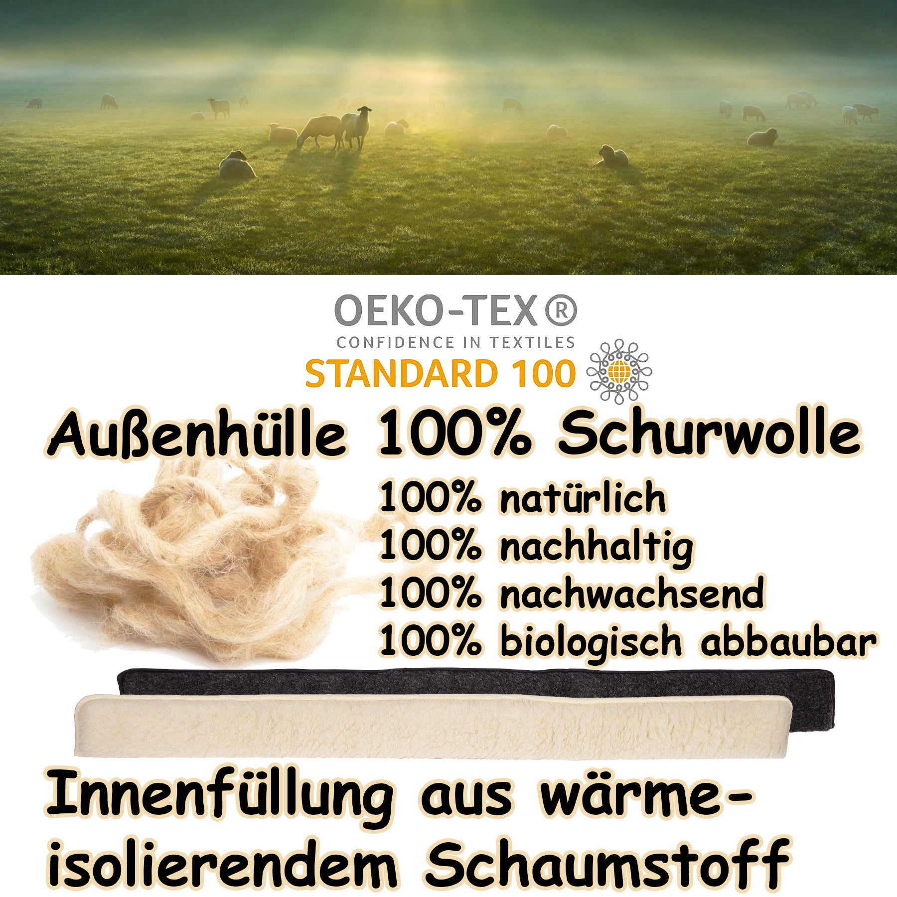 Zugluftstopper für Türen 80cm - 100% Schurwolle - Beige - Türluftstopper Luftzugstopper 3