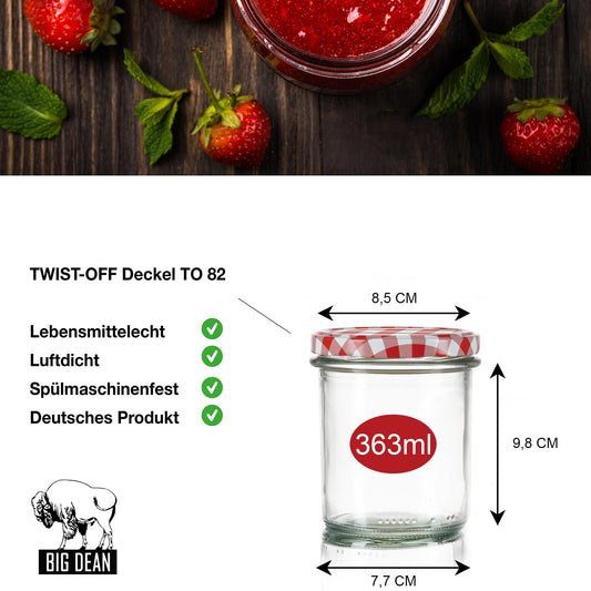 60x Sturzgläser 363ml - Einmachgläser TO 82 - Marmeladengläser Einkochgläser Twist-Off-Gläser 2