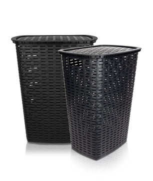 BigDean Wäschesammler 55L mit Deckel und 2 Griffen Wäschekorb Wäschebox in Flecht Rattan Optik - 2